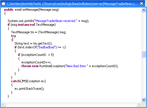 source for onMessage method of MDB