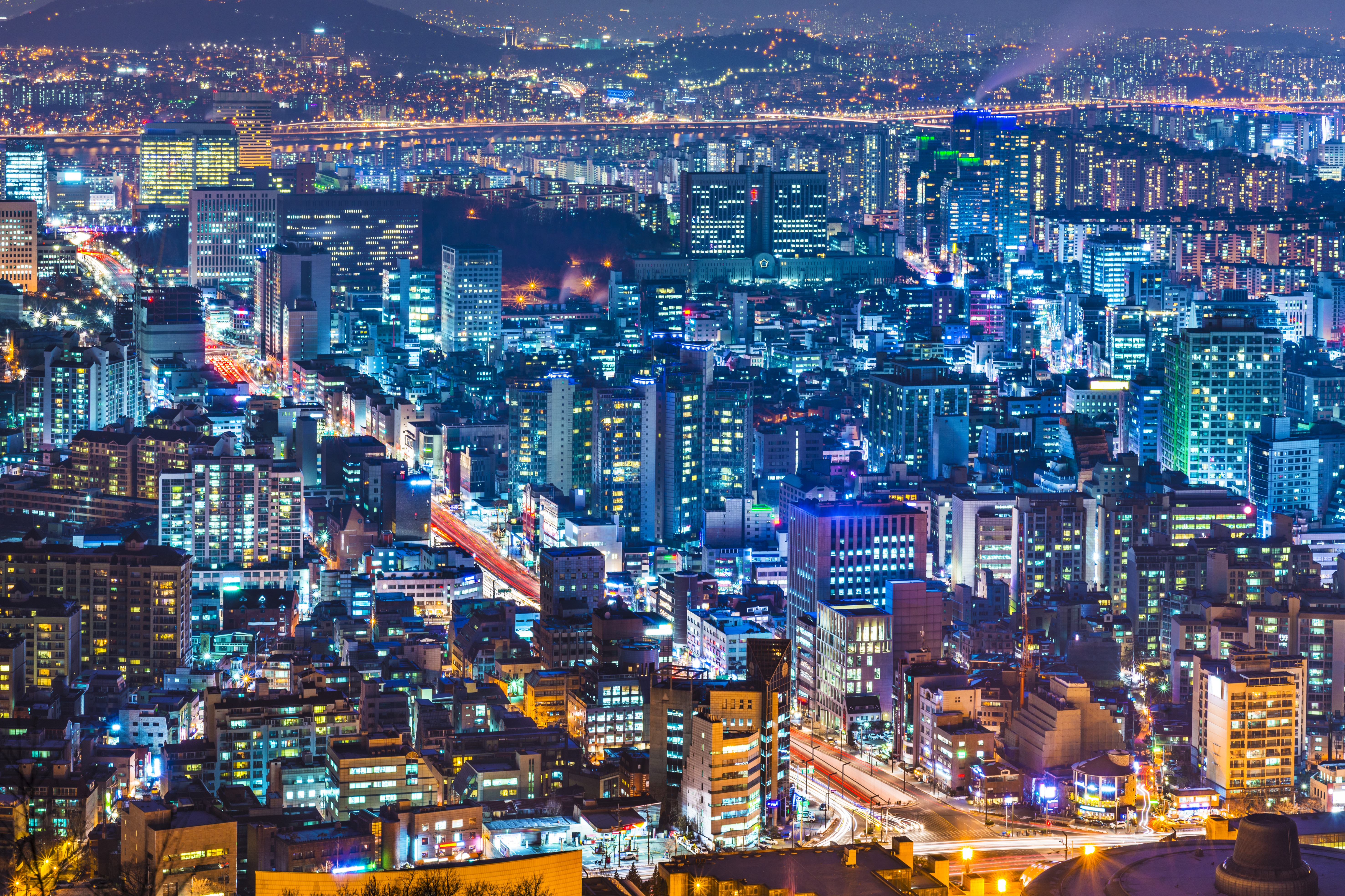Aerial view of Seoul cityscape at night  South Korea shutterstock 179509715