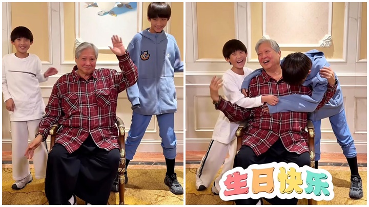 洪金寶74歲生日孖孫仔挑戰手勢舞  全程跟緊節奏狀態極佳