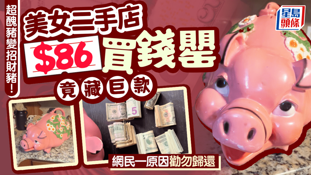 美德州女二手店尋到寶 86元超醜豬錢罌竟藏巨款 網民一原因勸勿歸還