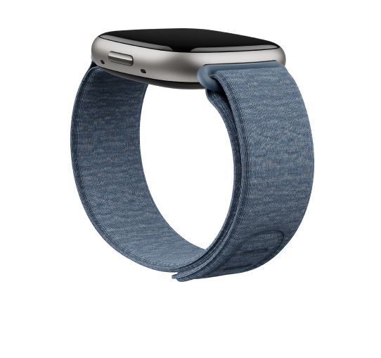 Side view of 24mm hook and loop band in Coastal Blue