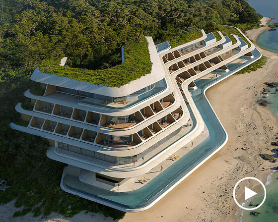 zaha hadid architects shapes stepped coastal retreat for NOT A HOTEL's vertex line in japan