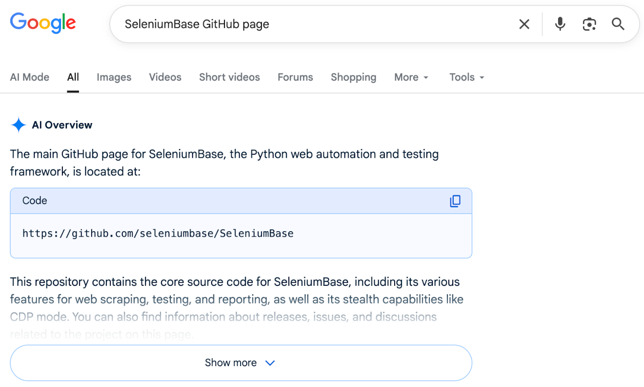 SeleniumBase on Google SeleniumBase on Google