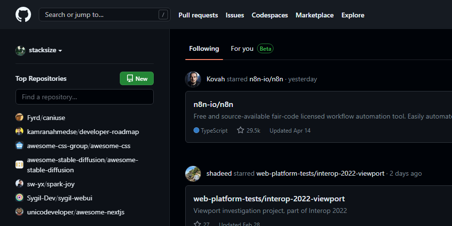 GitHub navigation menu