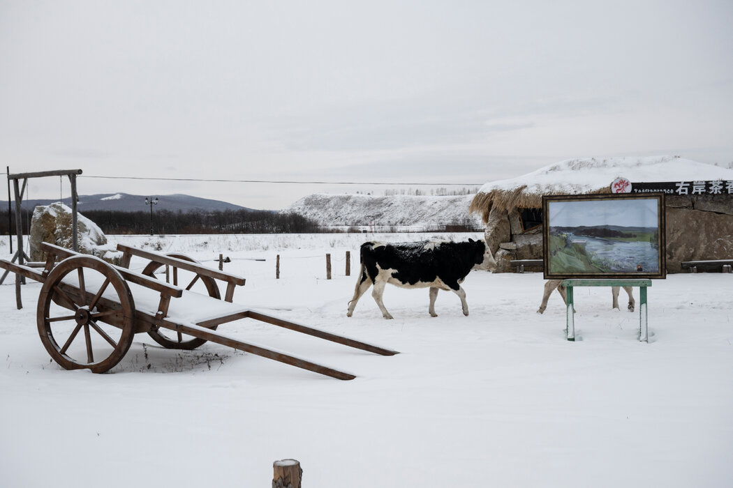 11月,恩和鄉一條被積雪覆蓋的街道。